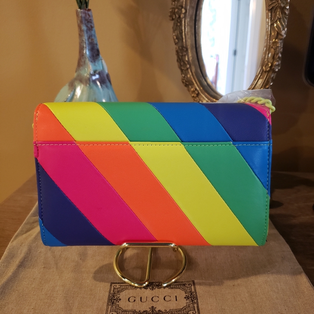 Kurt Geiger Rainbow Stripe Leather Crossbody - Neon Multicolor NWT! - Picture 9 of 10